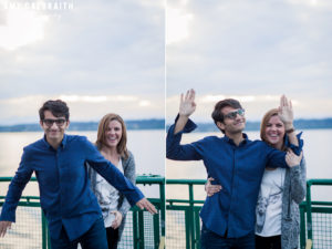 couple being goofy during their engagement photos