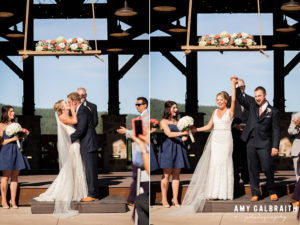 first kiss and announcement at wedding ceremony at swiftwater cellars