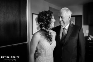 bride and first look with father
