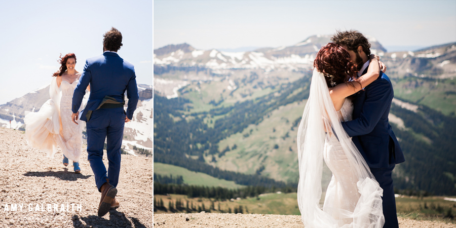 romantic first look on top of jackson hole mountain tram
