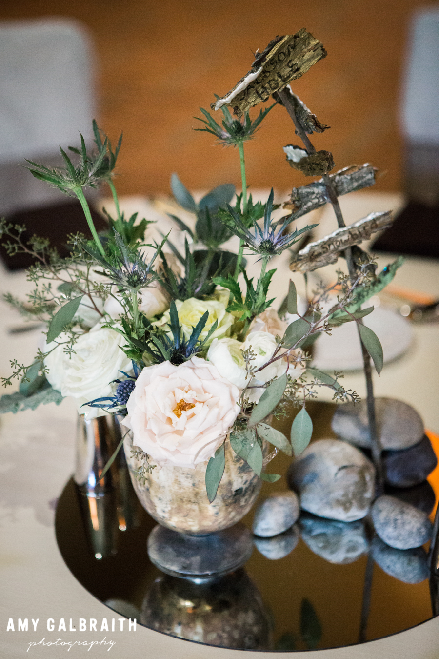 pastel florals and rustic accents at hotel terra reception