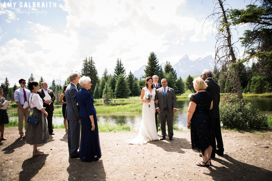 Small Grand Teton wedding ceremony at Schwabacher's Landing in Jackson Hole Wyoming