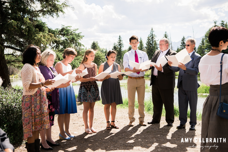 choral group singing during wedding reception
