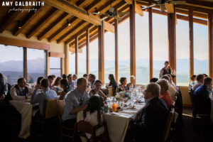 guests seated for a wedding reception at the granary