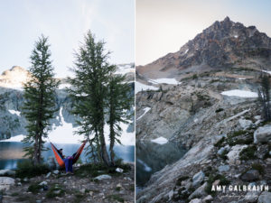 relaxing in a backcountry hammock with black peak in the background