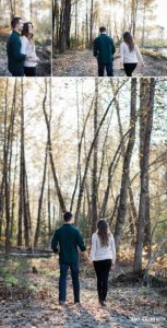 couple walking through the woods near snoqualmie river