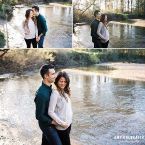 couple standing next to snoqualmie river