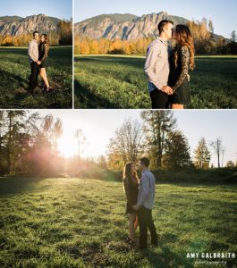 golden hour in snoqualmie during engagement session