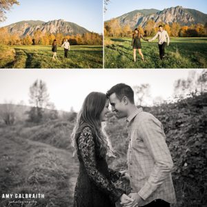 candid moment of couple at snoqualmie engagement session