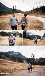 a couple spending time together in the mountains during their engagement session at stevens pass