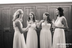 bridesmaids toasting before wedding
