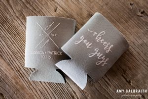personalized beer koozies for mountain wedding