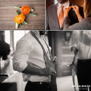 orange boutonnieres and ties for groomsmen