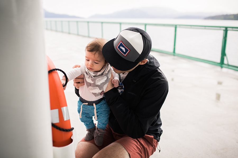 father with his son on the ferry in washington