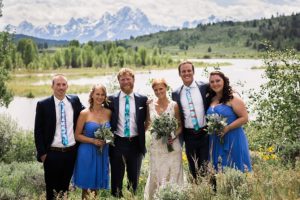 wedding party in blue in jackson hole