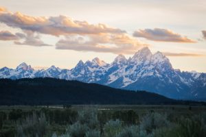 the tetons at sunset