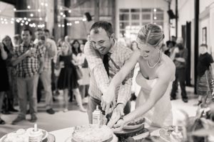 pickering barn wedding reception pie cutting