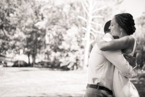 bride and groom hug before wedding in twisp, wa