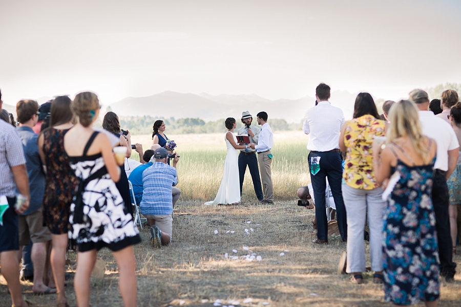casual backyard wedding ceremony in the mountains of the methow valley