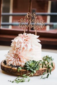 small gluten free wedding cake with pink dahlias