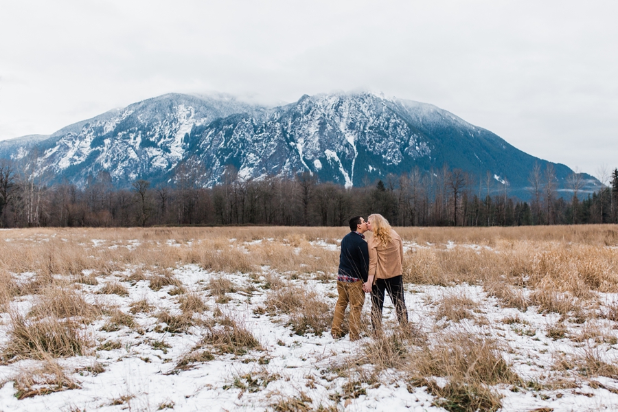 snowy engagement session in north bend washington