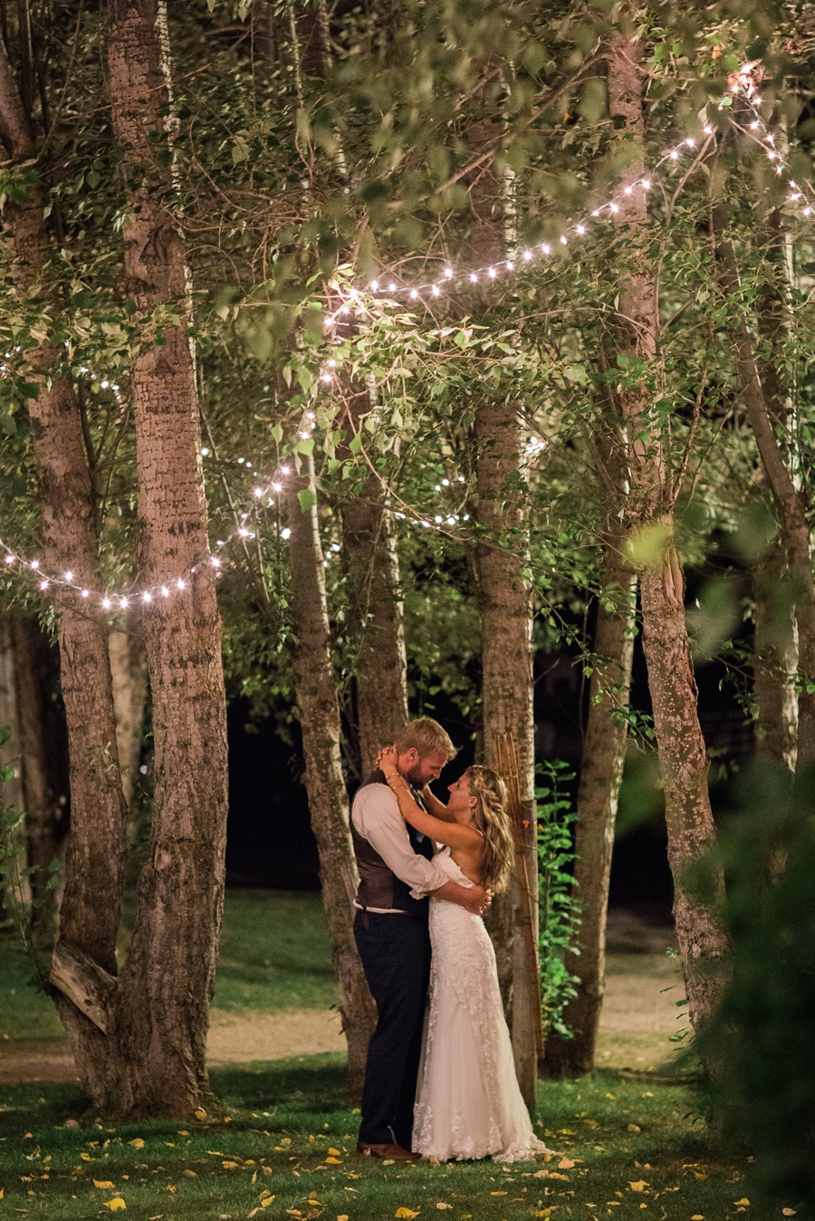 night photo with bistro lights at jackson hole wedding