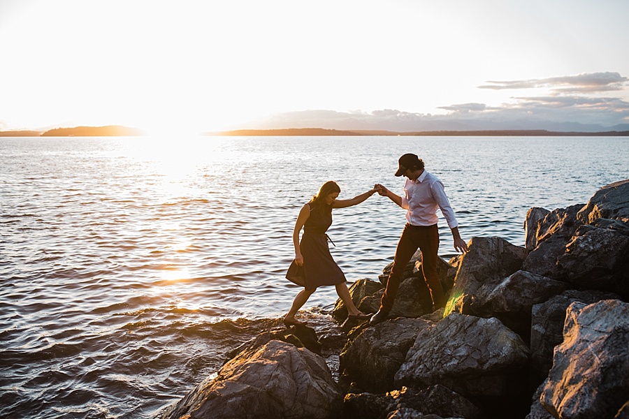 sunset engagement photos on alki beach in west seattle