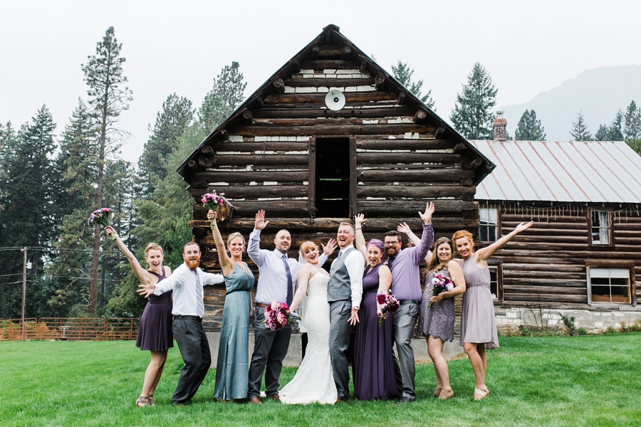 brown family homestead wedding wedding party in purple