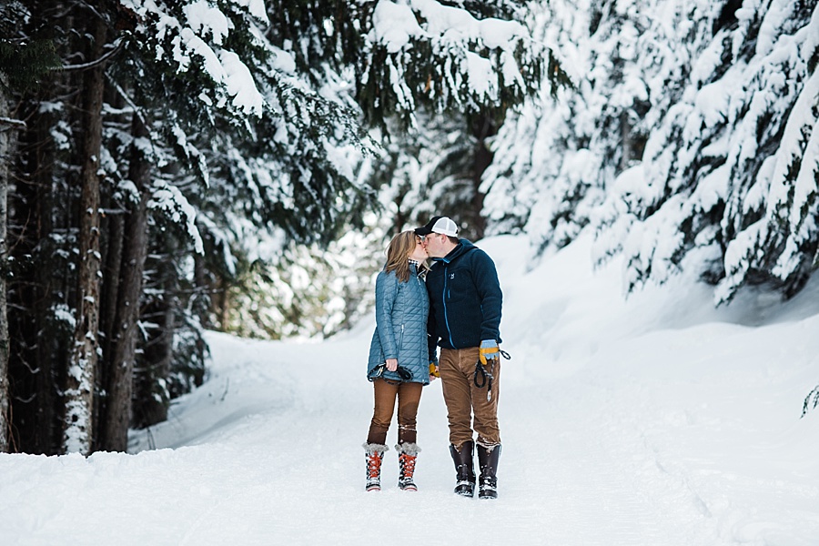 snowy winter engagement photos at crystal mountain