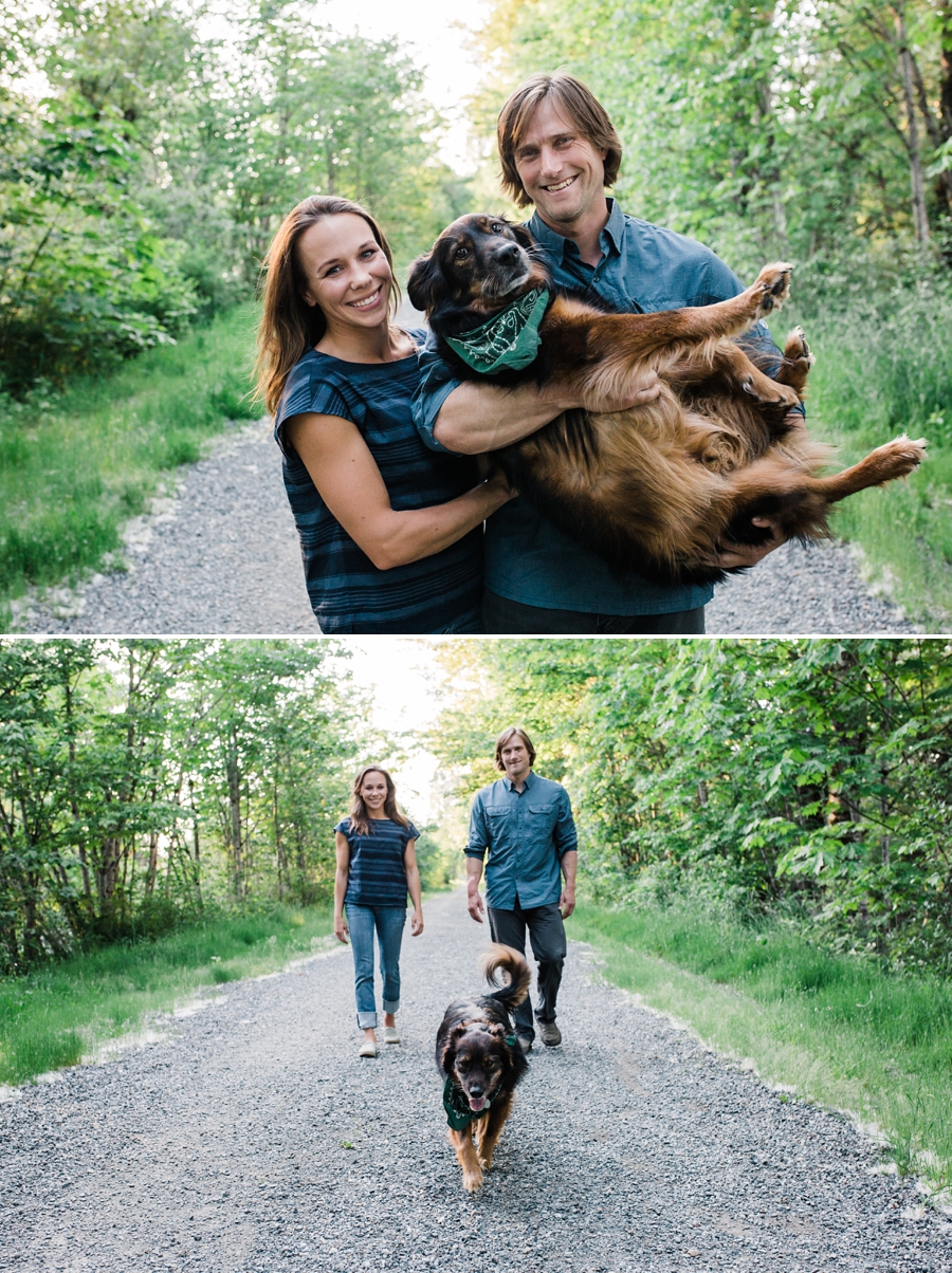 North Bend Engagement Photos with dog in the Cascade Mountains of Washington