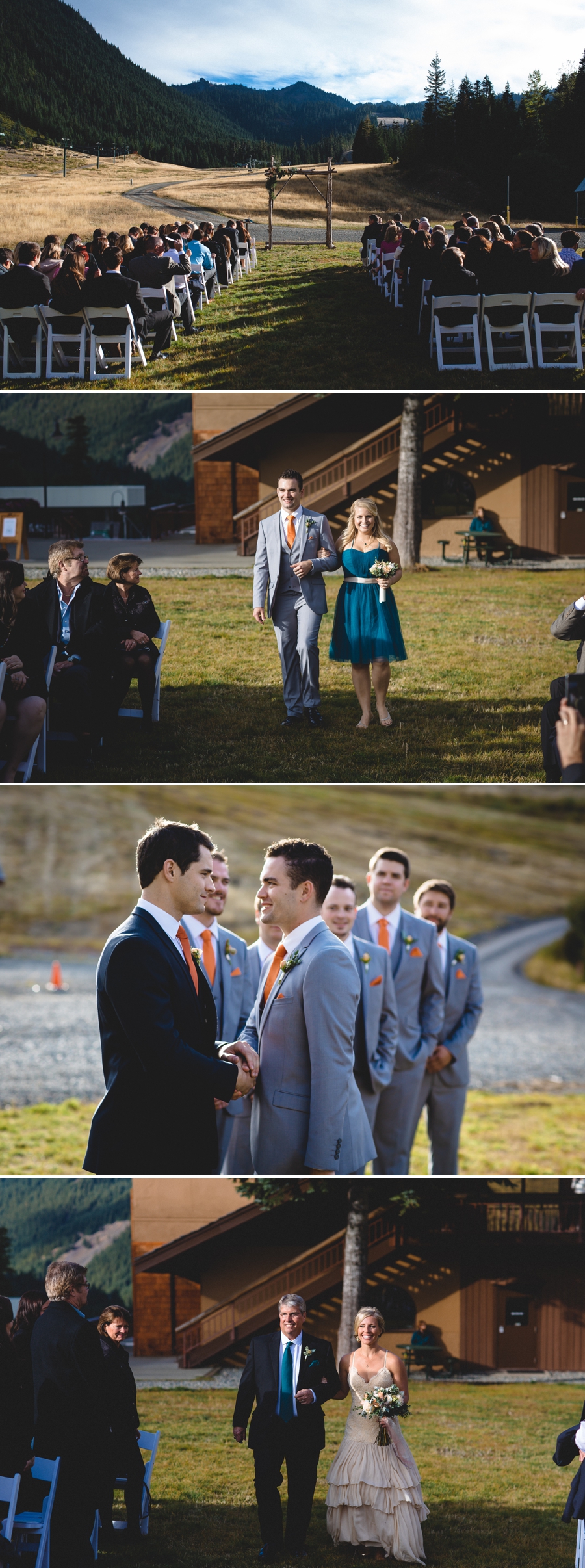 Pacific Northwest Fall Wedding at Crystal Mountain - Photography by Lucas Mobley - Teal Bridesmaids Dresses, Mountain Wedding Party Photos
