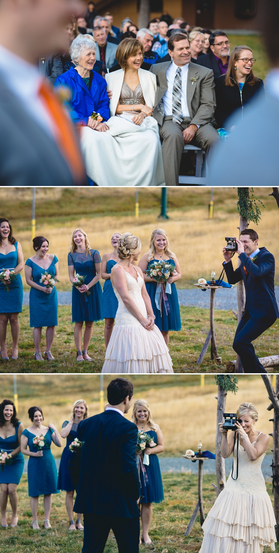 Pacific Northwest Fall Wedding at Crystal Mountain - Photography by Lucas Mobley - Teal Bridesmaids Dresses, Mountain Wedding Party Photos