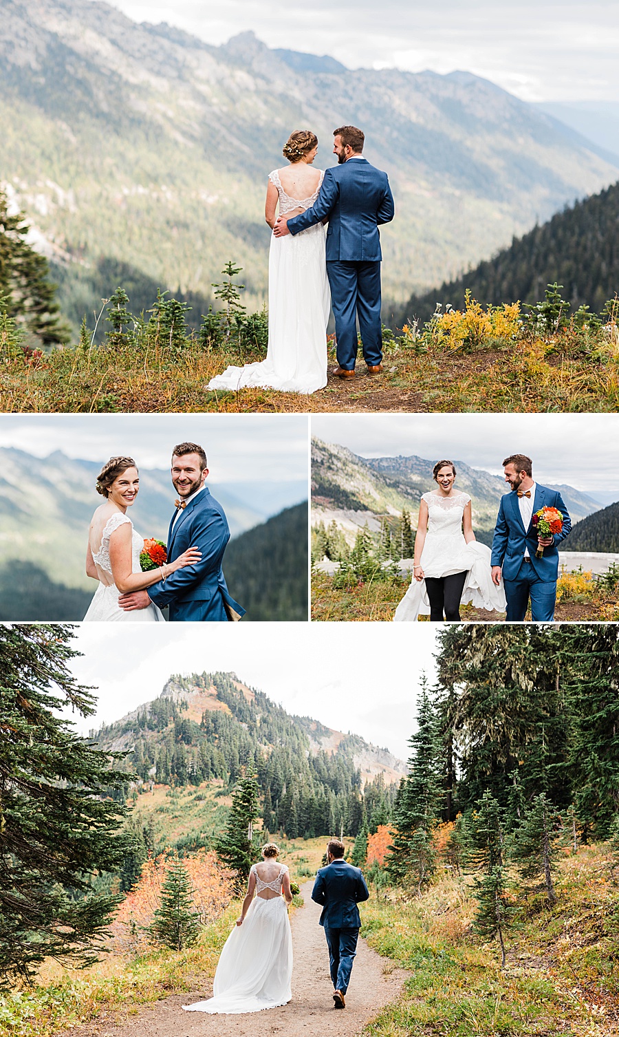 Bride and groom share sweet moments together on their wedding day in the backcountry of Washington