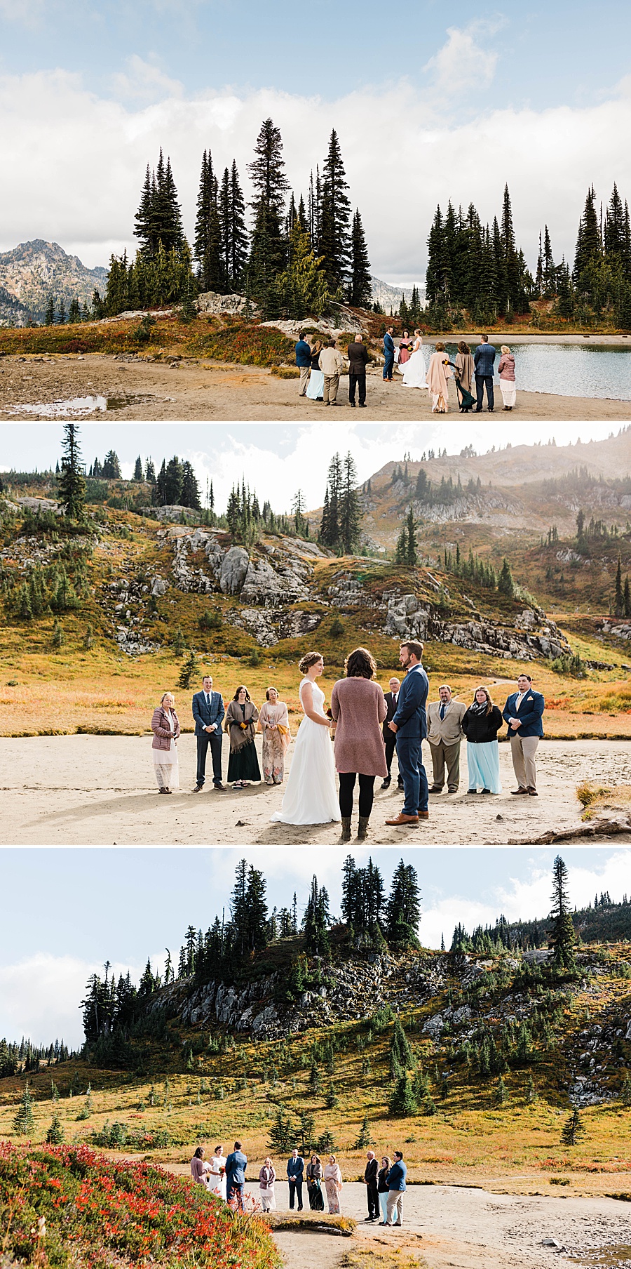 An autumn hiking elopement takes place off the PCT near Mt Rainier National Park