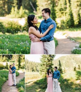 Mt Rainier Engagement Photos during Wildflower Season captured by Seattle Adventure Wedding Photographer Amy Galbraith