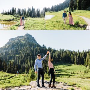 Mt Rainier Engagement Photos during Wildflower Season captured by Seattle Adventure Wedding Photographer Amy Galbraith