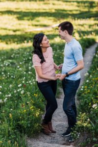 Mt Rainier Engagement Photos during Wildflower Season captured by Seattle Adventure Wedding Photographer Amy Galbraith