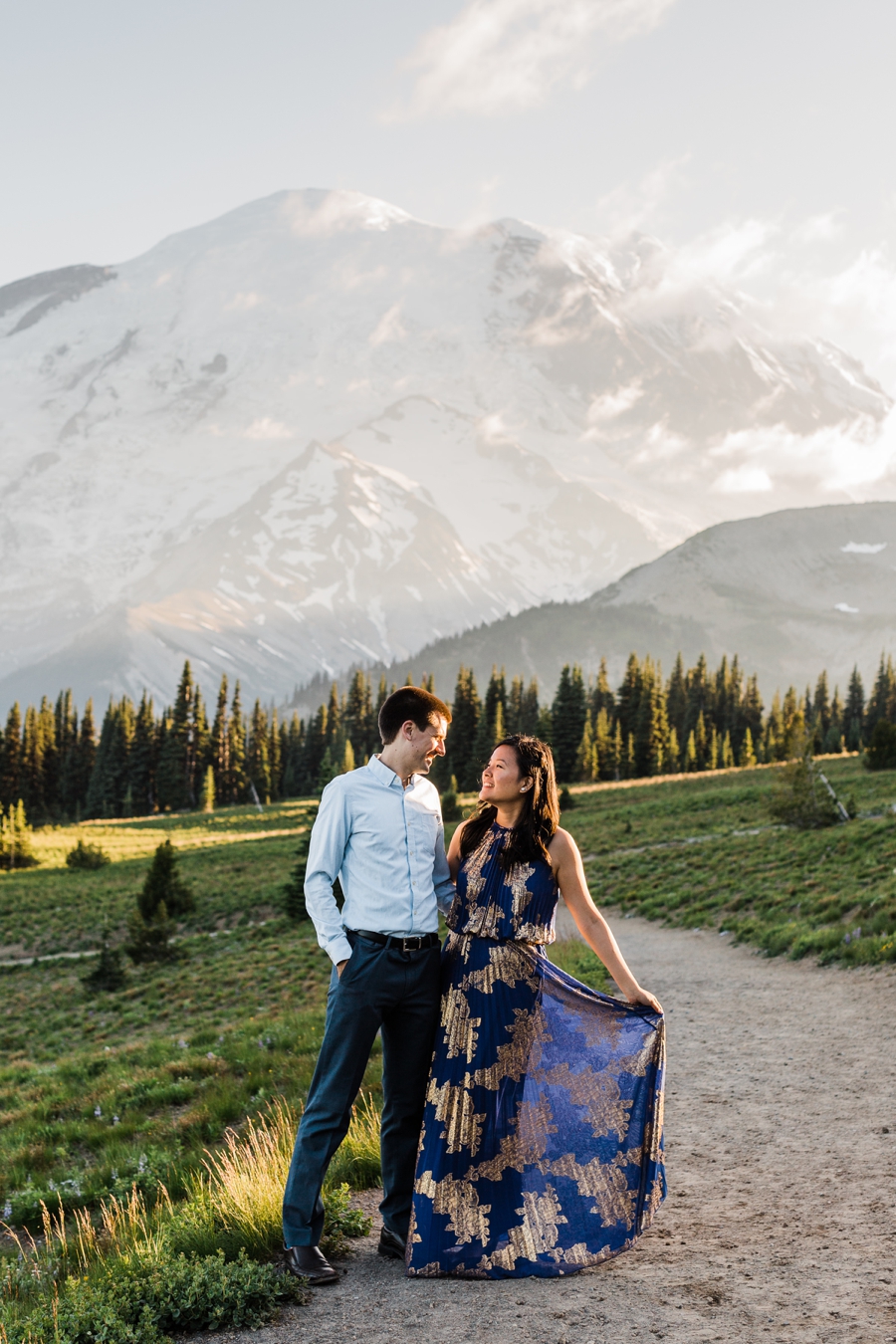 Mt Rainier Engagement Photos during Wildflower Season captured by Seattle Adventure Wedding Photographer Amy Galbraith