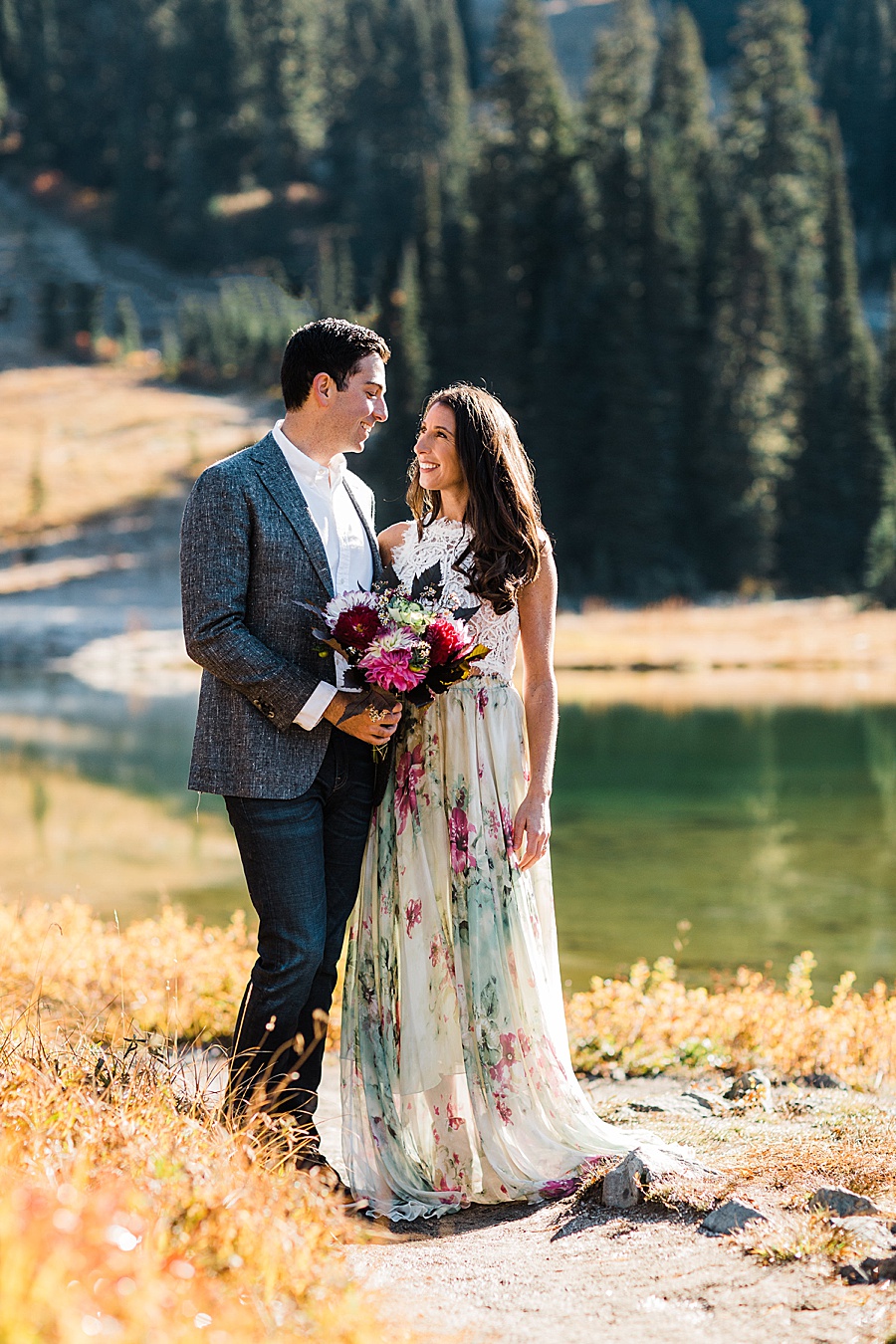 A couple enjoys their elopement day at Mt Rainier National Park with adventure wedding photographer Amy Galbraith