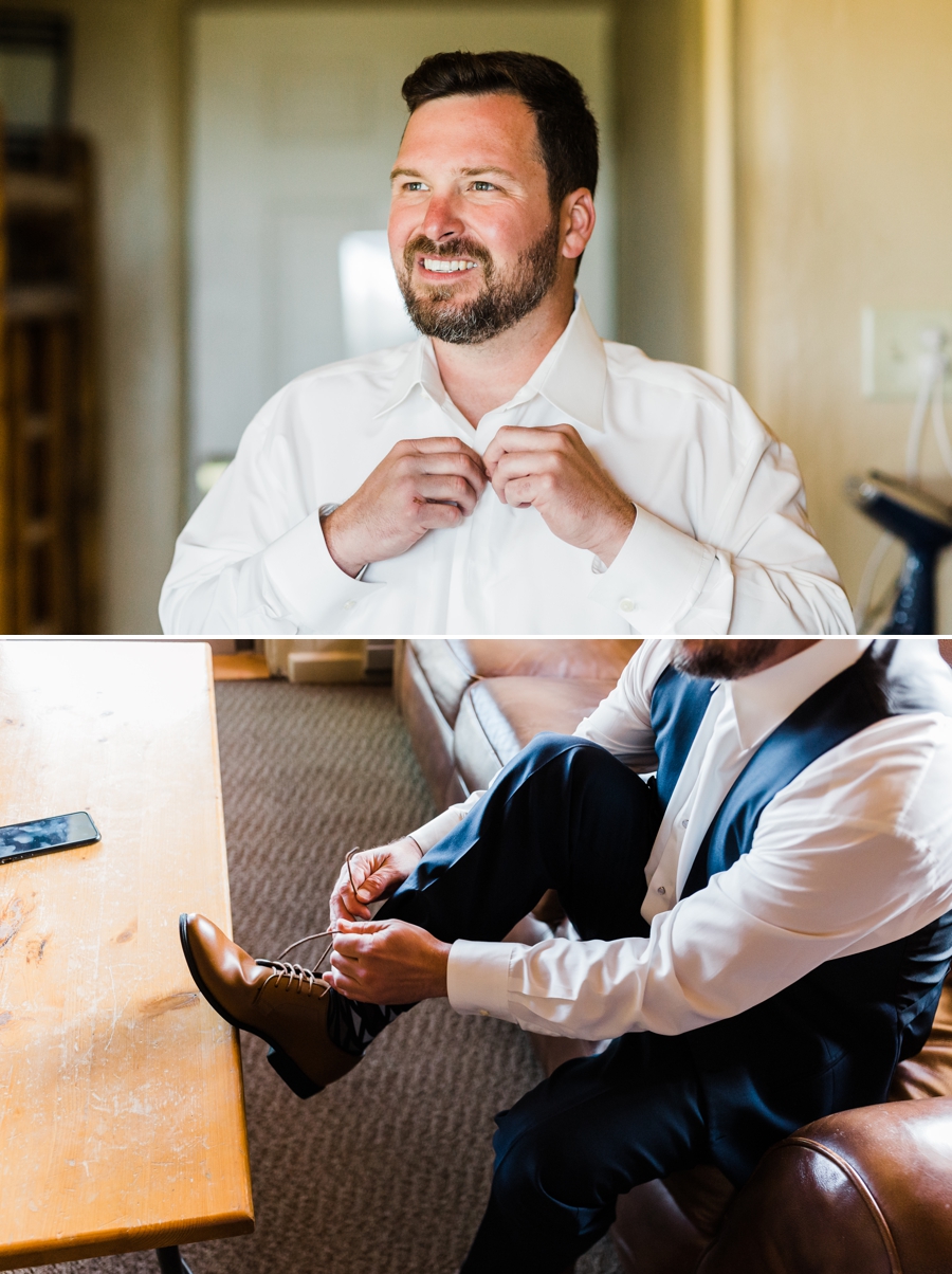 Groom getting ready for his Jackson Hole wedding at Grand Targhee Resort by Amy Galbraith