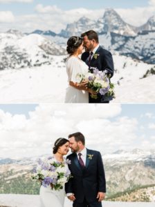 Snowy Jackson Hole wedding photos at the top of Grand Targhee Resort in summer