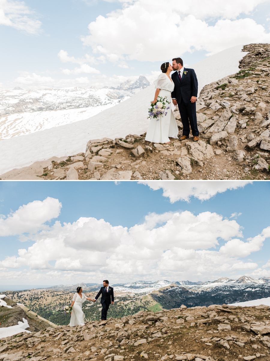 Bride and groom enjoy the scenic Teton mountains at the top of Grand Targhee Resort in Jackson Hole