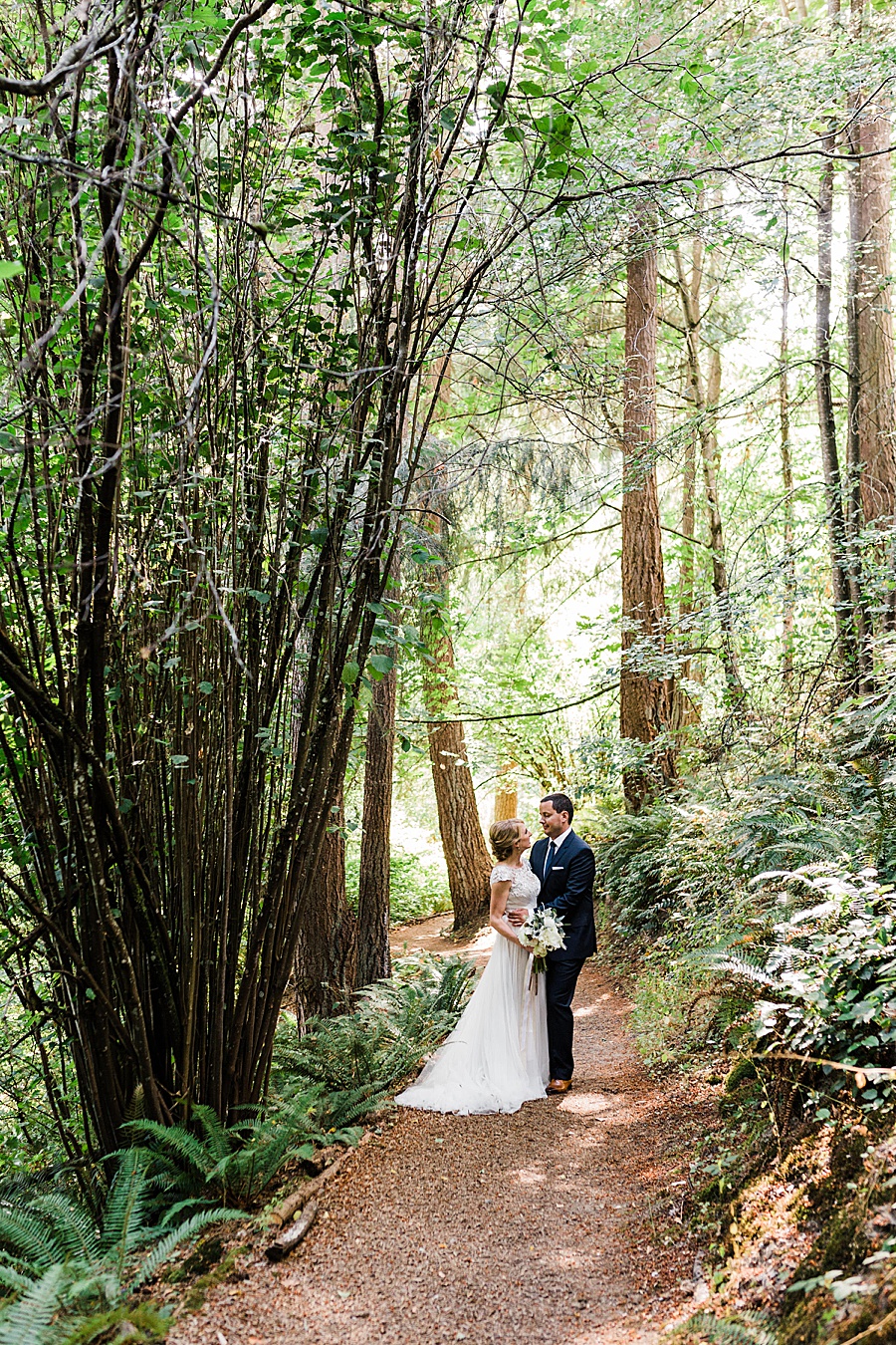 A couple gets married along a trail in Western Washington photographed by adventure elopement photographer Amy Galbraith