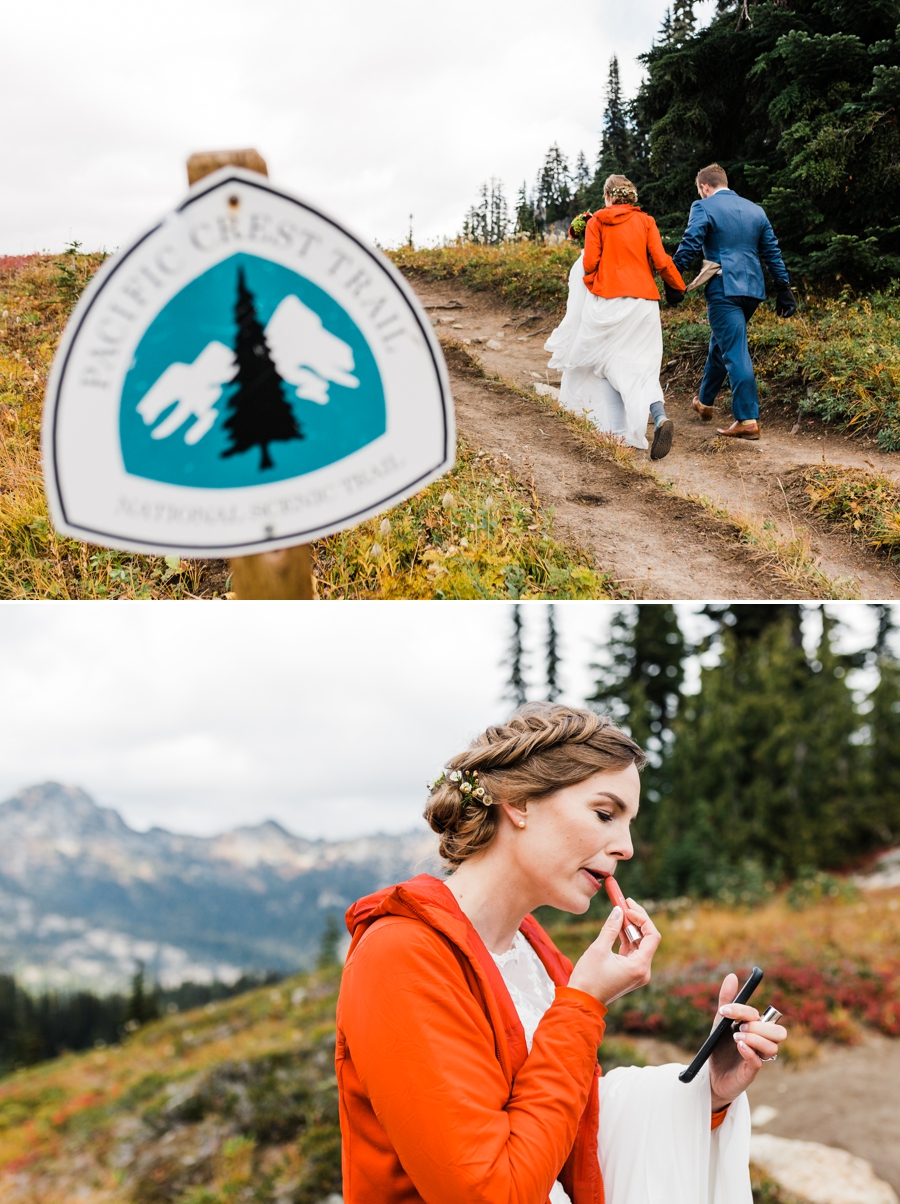 An elopement along the Pacific Crest Trail near Mt Rainier National Park by mountain wedding photographer Amy Galbraith