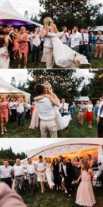 A fun-filled horah dance at Brown Family Homestead in Leavenworth, Washington, photographed by mountain wedding photographer Amy Galbraith