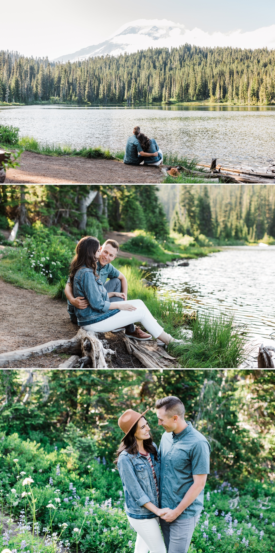 Engagement photos at Reflection Lake in Mt Rainier National Park by Seattle mountain wedding photographer Amy Galbraith