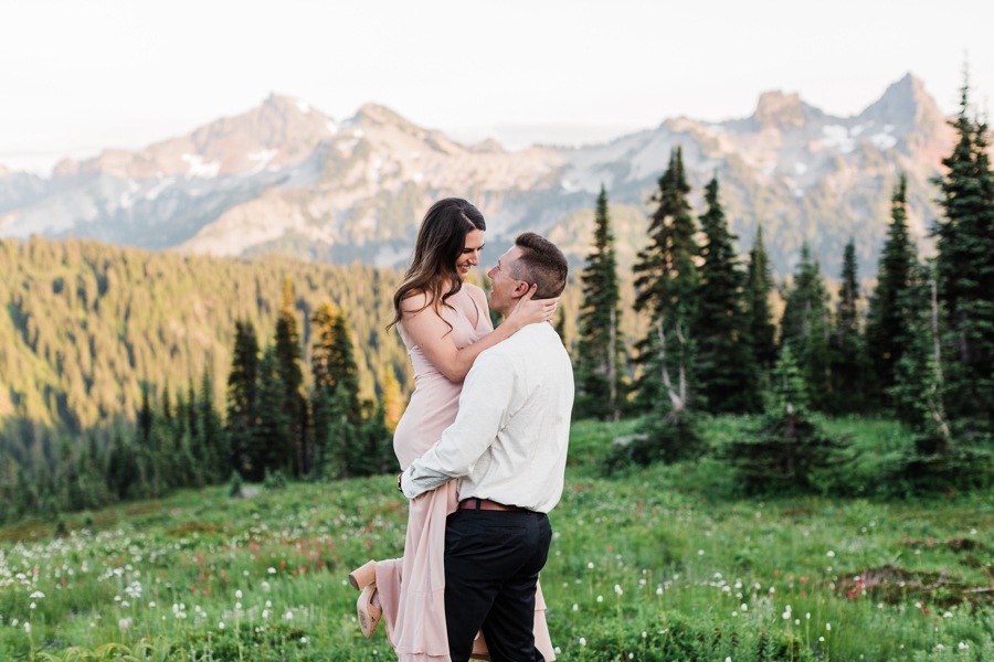 Mt Rainier Engagement Session with Wildflowers by Seattle Mountain Wedding Photographer Amy Galbraith