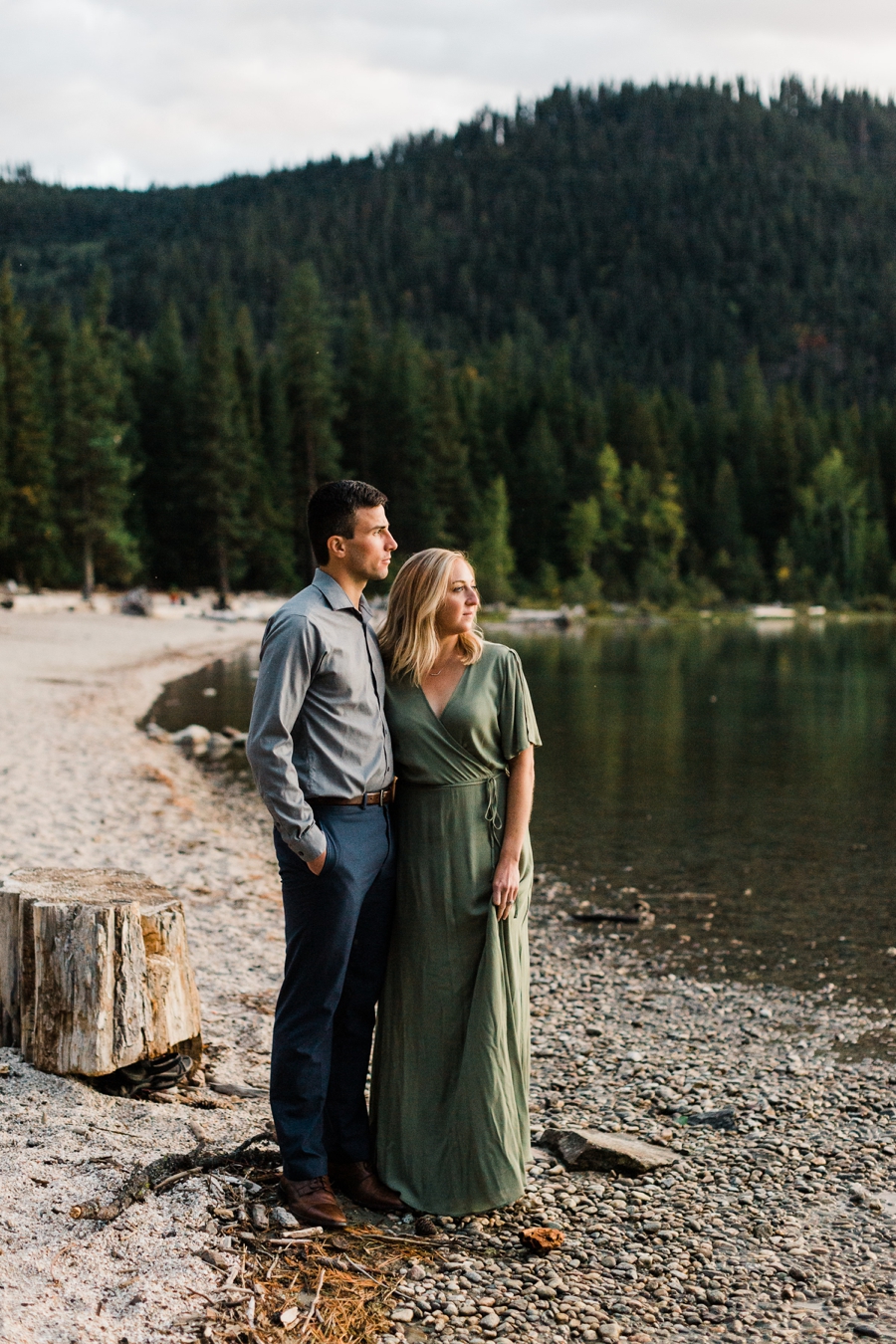 A couple enjoys dusk at Lake Wenatchee State Park with Seattle adventure wedding photographer Amy Galbraith