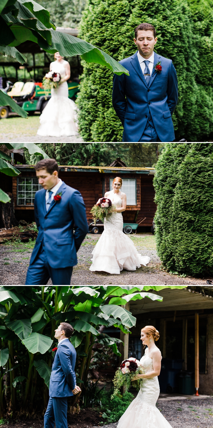 Emotional first look at Maroni Meadows wedding venue in Snohomish by Seattle wedding photographer Amy Galbraith