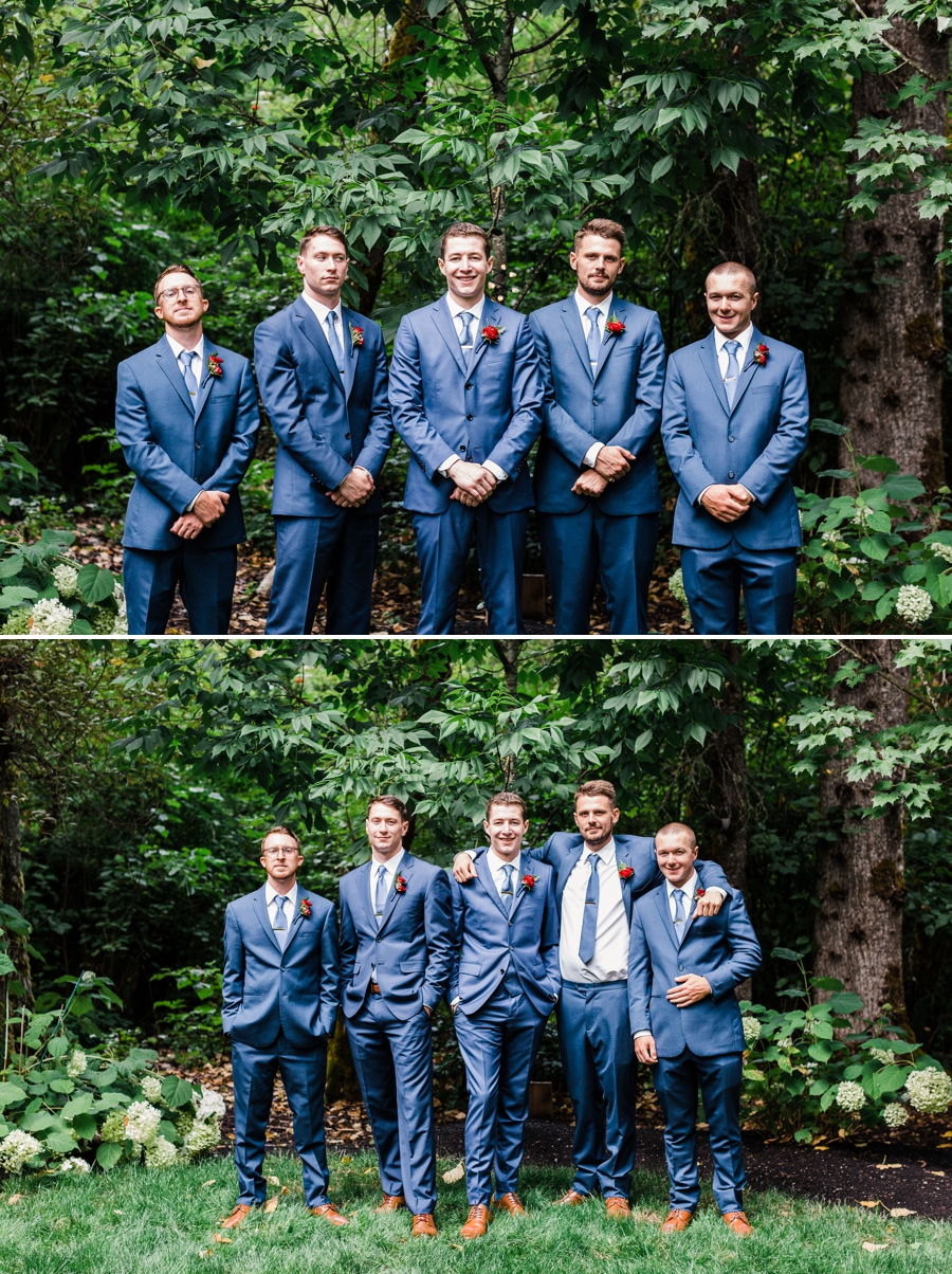 Blue groomsmen suits at a Maroni Meadows wedding in Snohomish